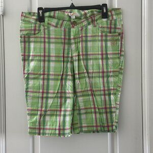 Southpole Girls Plaid Green & Pink Knee-Length Shorts Size 13 Cotton/Spandex